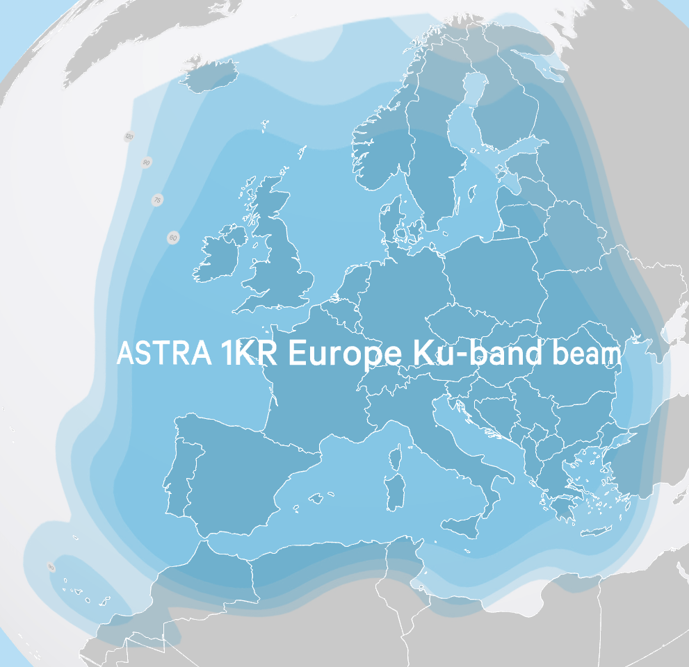 Astra 1KR at 19.2°E, 
луч Europe (Ku band)